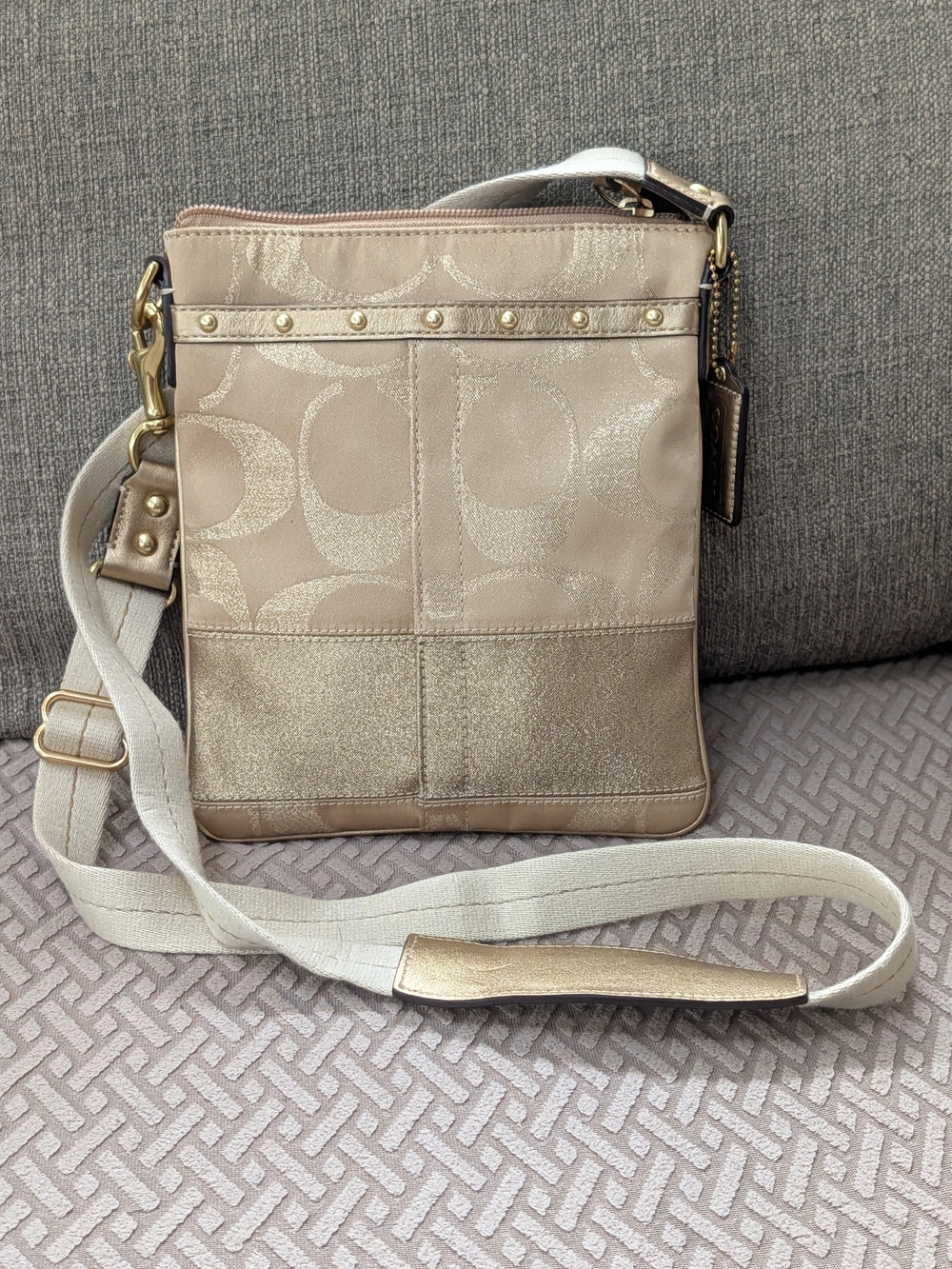 Coach Metallic Signature Crossbody Bag in Champagne